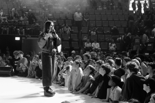 Pastor Erin Larose speaking to a gathering